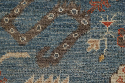 All-Over Floral Scroll Oushak Steel Blue and Dark Brown Bold Traditional 8x10 Hand Knotted Wool Area Rug