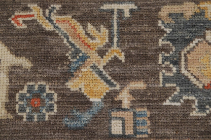 All-Over Floral Scroll Oushak Steel Blue and Dark Brown Bold Traditional 8x10 Hand Knotted Wool Area Rug
