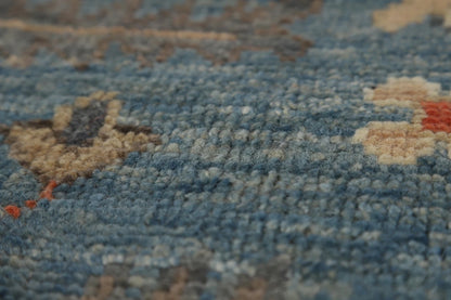All-Over Floral Scroll Oushak Steel Blue and Dark Brown Bold Traditional 8x10 Hand Knotted Wool Area Rug