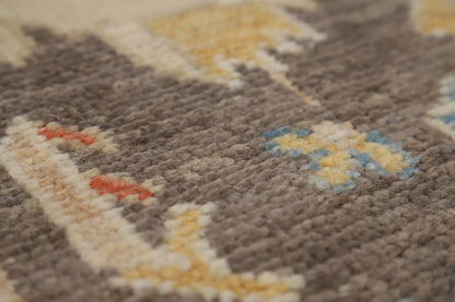 All-Over Floral Scroll Oushak Steel Blue and Dark Brown Bold Traditional 8x10 Hand Knotted Wool Area Rug