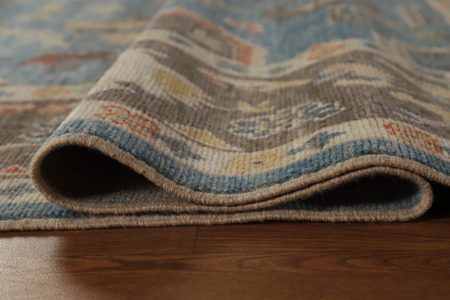 All-Over Floral Scroll Oushak Steel Blue and Dark Brown Bold Traditional 8x10 Hand Knotted Wool Area Rug