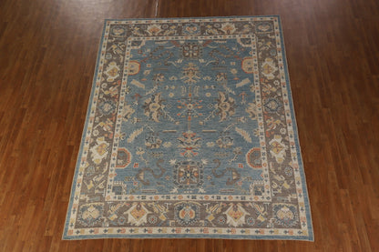 All-Over Floral Scroll Oushak Steel Blue and Dark Brown Bold Traditional 8x10 Hand Knotted Wool Area Rug