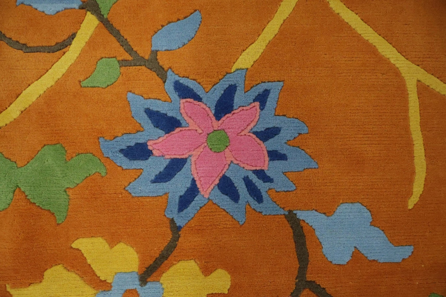 Art Deco Chinese Floral Hand Knotted Wool Silk Rug 8x10 Orange Blue Pink Botanical