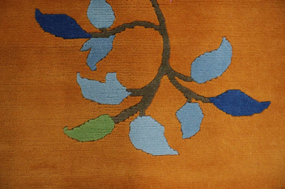 Art Deco Chinese Floral Hand Knotted Wool Silk Rug 8x10 Orange Blue Pink Botanical