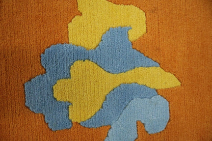 Art Deco Chinese Floral Hand Knotted Wool Silk Rug 8x10 Orange Blue Pink Botanical