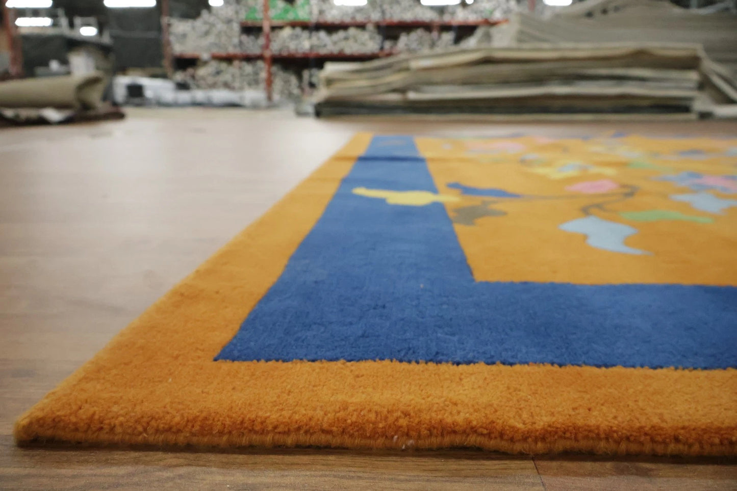 Art Deco Chinese Floral Hand Knotted Wool Silk Rug 8x10 Orange Blue Pink Botanical