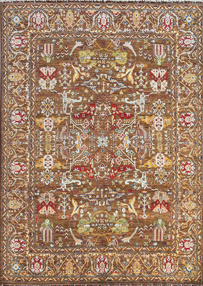 8x10 Warm Brown and Ivory Vintage style Traditional oriental Oushak Hand Knotted All-Over Floral Wool Area Rug