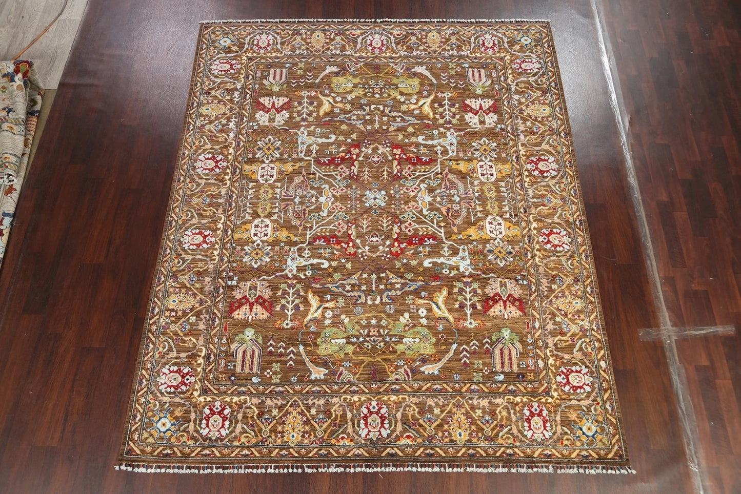 8x10 Warm Brown and Ivory Vintage style Traditional oriental Oushak Hand Knotted All-Over Floral Wool Area Rug