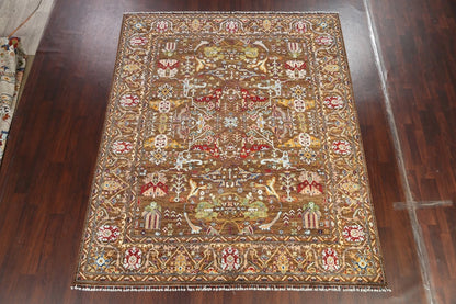 8x10 Warm Brown and Ivory Vintage style Traditional oriental Oushak Hand Knotted All-Over Floral Wool Area Rug