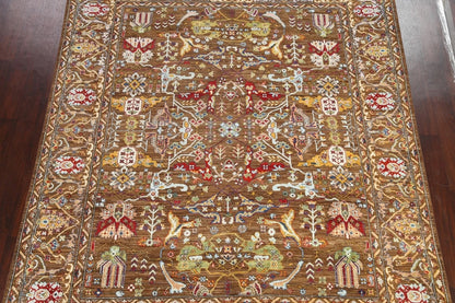 8x10 Warm Brown and Ivory Vintage style Traditional oriental Oushak Hand Knotted All-Over Floral Wool Area Rug