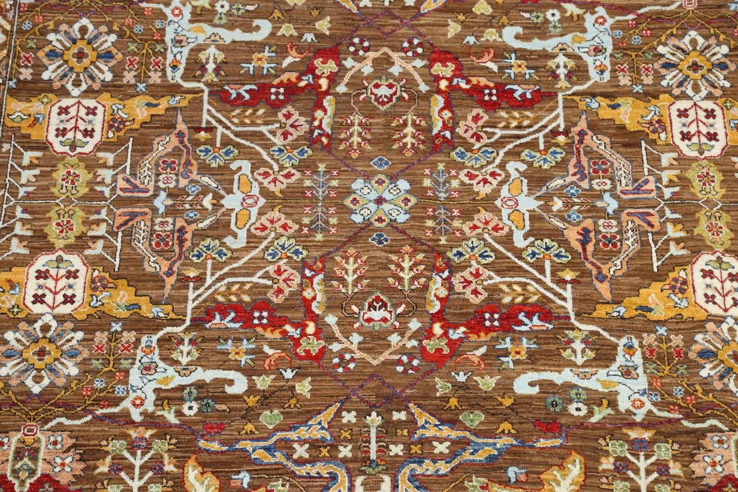 8x10 Warm Brown and Ivory Vintage style Traditional oriental Oushak Hand Knotted All-Over Floral Wool Area Rug