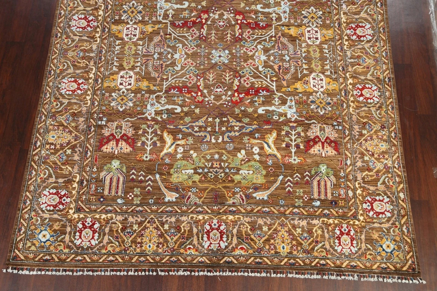 8x10 Warm Brown and Ivory Vintage style Traditional oriental Oushak Hand Knotted All-Over Floral Wool Area Rug