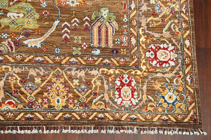 8x10 Warm Brown and Ivory Vintage style Traditional oriental Oushak Hand Knotted All-Over Floral Wool Area Rug