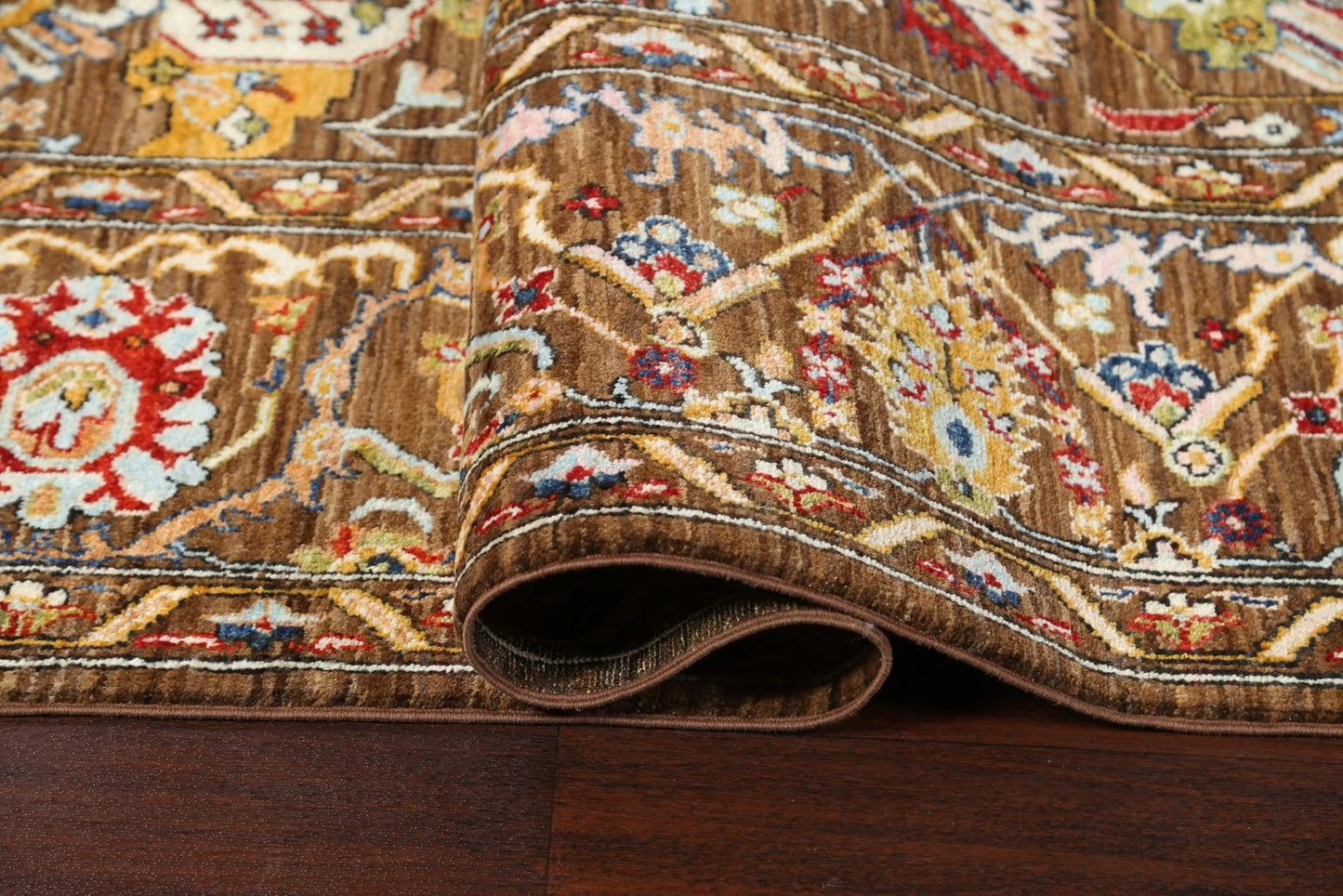 8x10 Warm Brown and Ivory Vintage style Traditional oriental Oushak Hand Knotted All-Over Floral Wool Area Rug