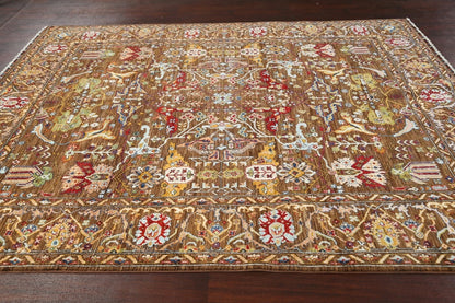 8x10 Warm Brown and Ivory Vintage style Traditional oriental Oushak Hand Knotted All-Over Floral Wool Area Rug