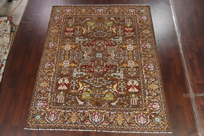 8x10 Warm Brown and Ivory Vintage style Traditional oriental Oushak Hand Knotted All-Over Floral Wool Area Rug