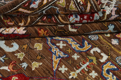 8x10 Warm Brown and Ivory Vintage style Traditional oriental Oushak Hand Knotted All-Over Floral Wool Area Rug