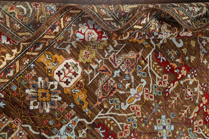 8x10 Warm Brown and Ivory Vintage style Traditional oriental Oushak Hand Knotted All-Over Floral Wool Area Rug
