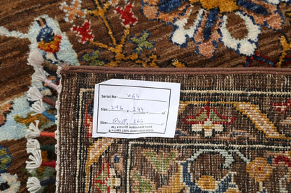 8x10 Warm Brown and Ivory Vintage style Traditional oriental Oushak Hand Knotted All-Over Floral Wool Area Rug