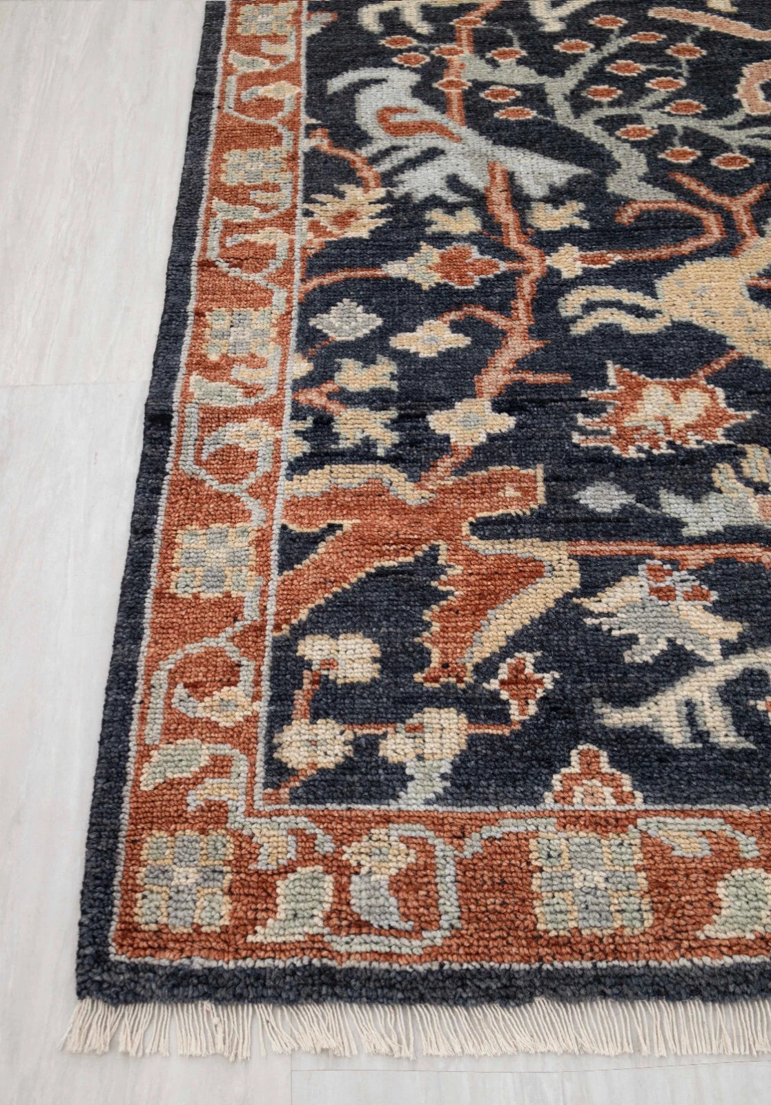 Animal and Tree of Life Navy Hand Knotted Persian Hunting Style Wool Area Rug 8x10
