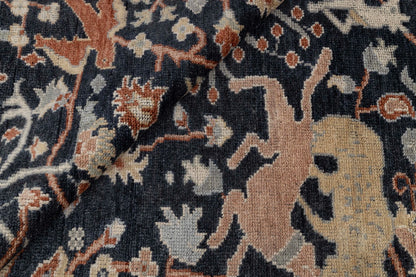 Animal and Tree of Life Navy Hand Knotted Persian Hunting Style Wool Area Rug 8x10