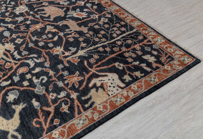 Animal and Tree of Life Navy Hand Knotted Persian Hunting Style Wool Area Rug 8x10