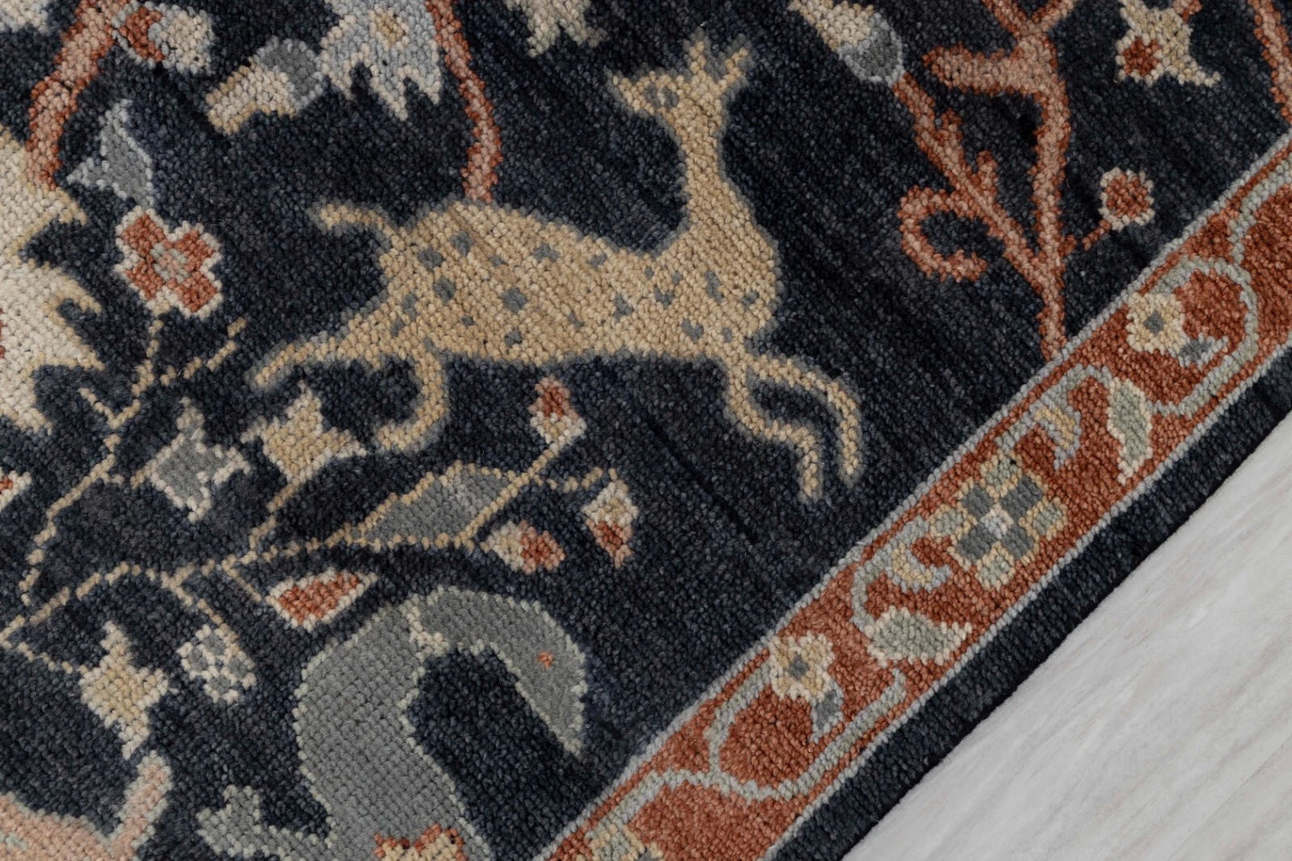 Animal and Tree of Life Navy Hand Knotted Persian Hunting Style Wool Area Rug 8x10