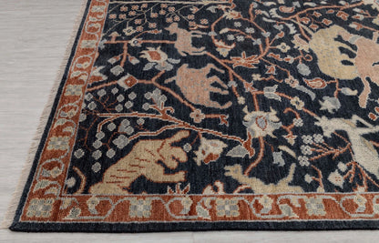 Animal and Tree of Life Navy Hand Knotted Persian Hunting Style Wool Area Rug 8x10