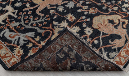 Animal and Tree of Life Navy Hand Knotted Persian Hunting Style Wool Area Rug 8x10