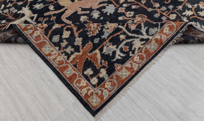 Animal and Tree of Life Navy Hand Knotted Persian Hunting Style Wool Area Rug 8x10