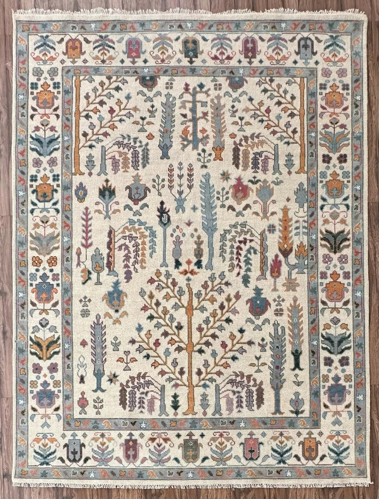 Hand Knotted Tree of Life Ivory Multicolour 8x10 Botanical Wool Area Rug