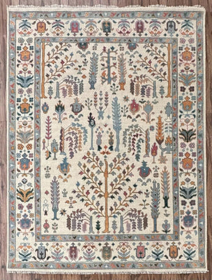 Hand Knotted Tree of Life Ivory Multicolour 8x10 Botanical Wool Area Rug