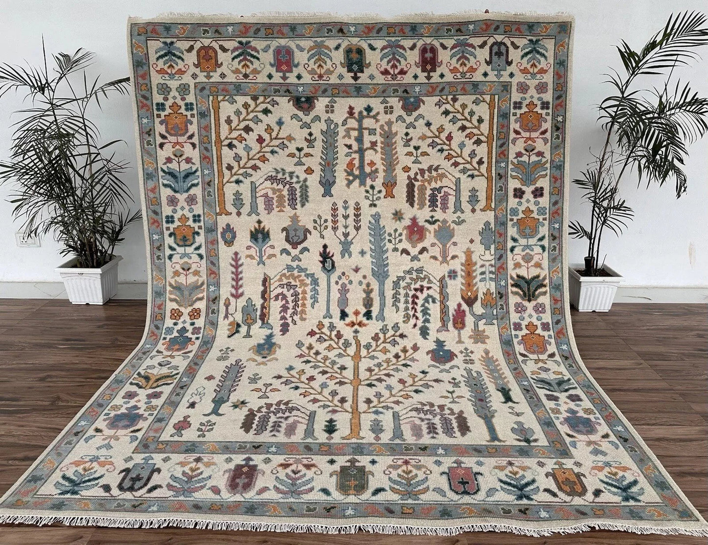 Hand Knotted Tree of Life Ivory Multicolour 8x10 Botanical Wool Area Rug