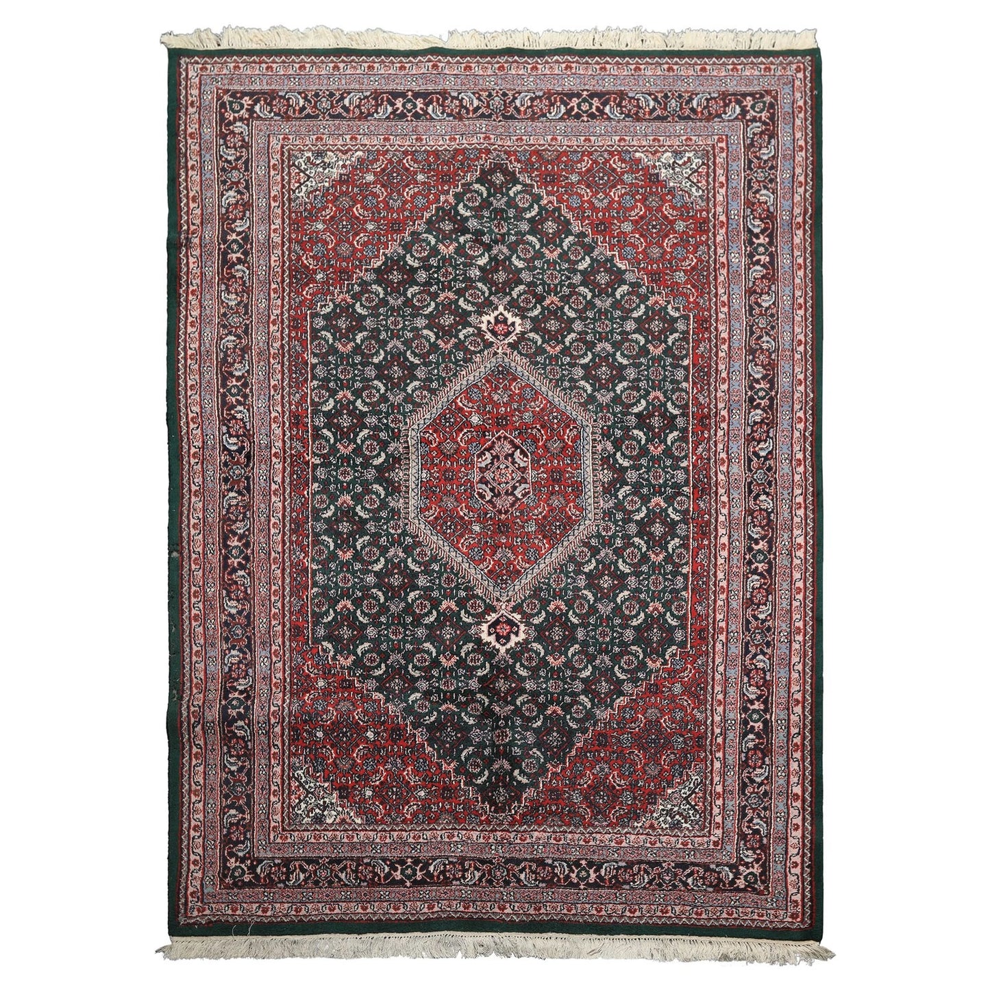 8x10 Rich Green and Red Traditional Heriz Serapi Hand Knotted Medallion Wool Area Rug