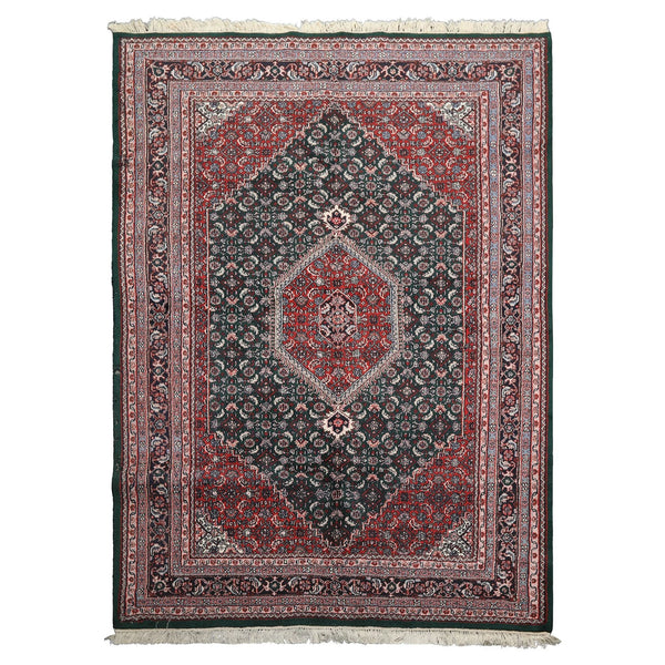 8x10 Rich Green and Red Traditional Heriz Serapi Hand Knotted Medallion Wool Area Rug