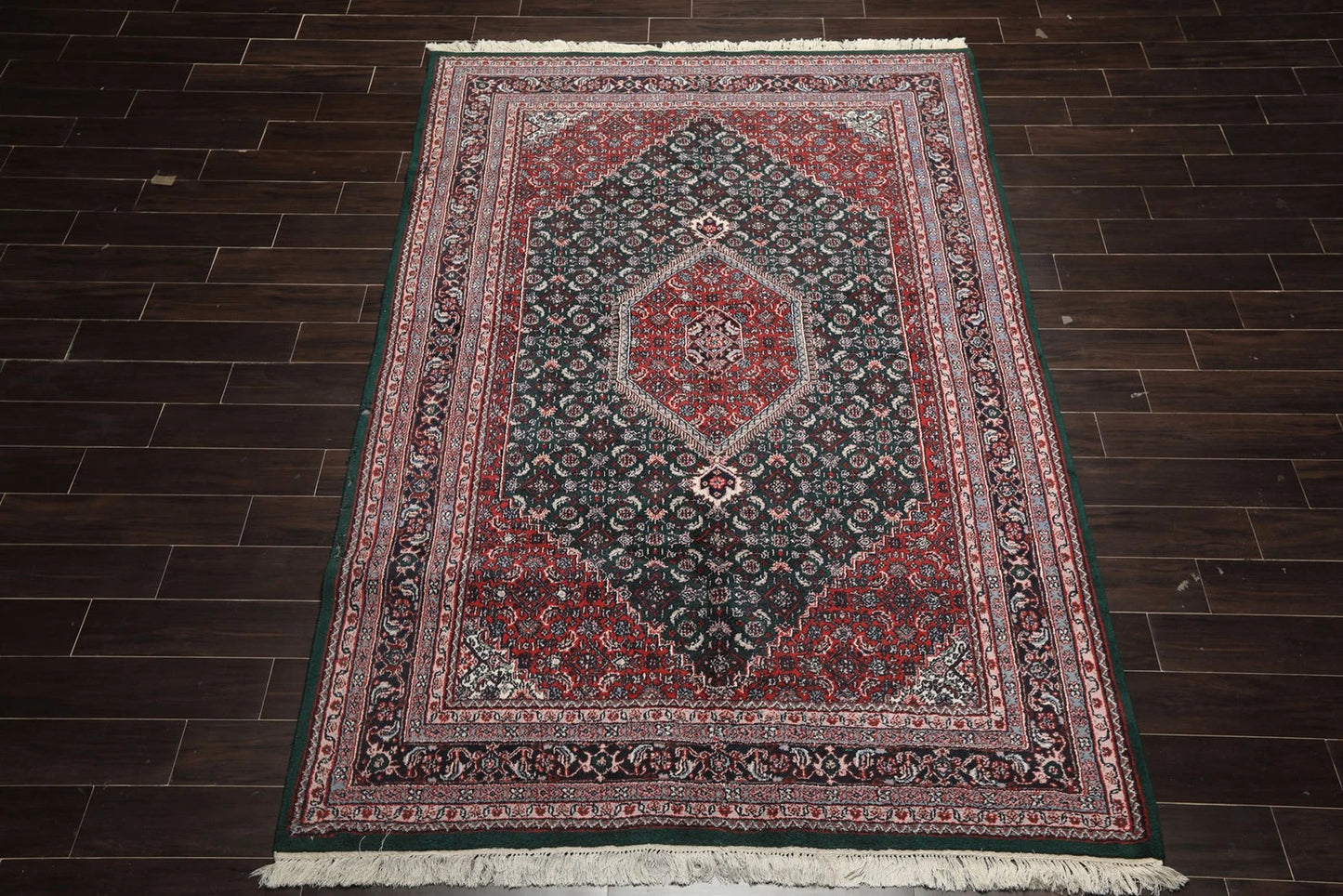 8x10 Rich Green and Red Traditional Heriz Serapi Hand Knotted Medallion Wool Area Rug