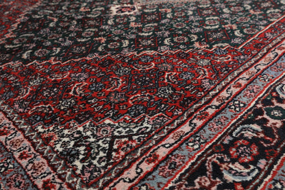8x10 Rich Green and Red Traditional Heriz Serapi Hand Knotted Medallion Wool Area Rug
