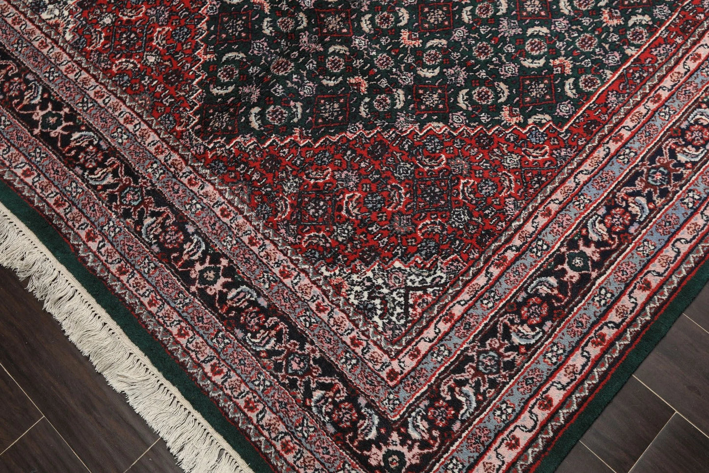 8x10 Rich Green and Red Traditional Heriz Serapi Hand Knotted Medallion Wool Area Rug