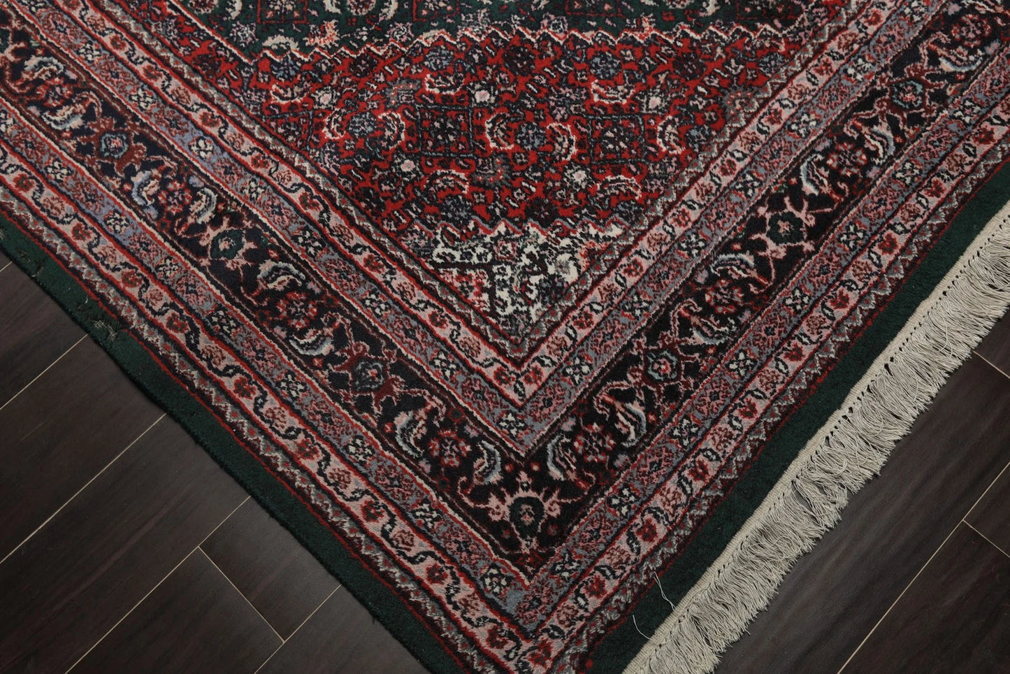 8x10 Rich Green and Red Traditional Heriz Serapi Hand Knotted Medallion Wool Area Rug