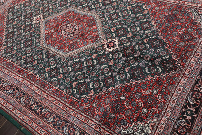 8x10 Rich Green and Red Traditional Heriz Serapi Hand Knotted Medallion Wool Area Rug