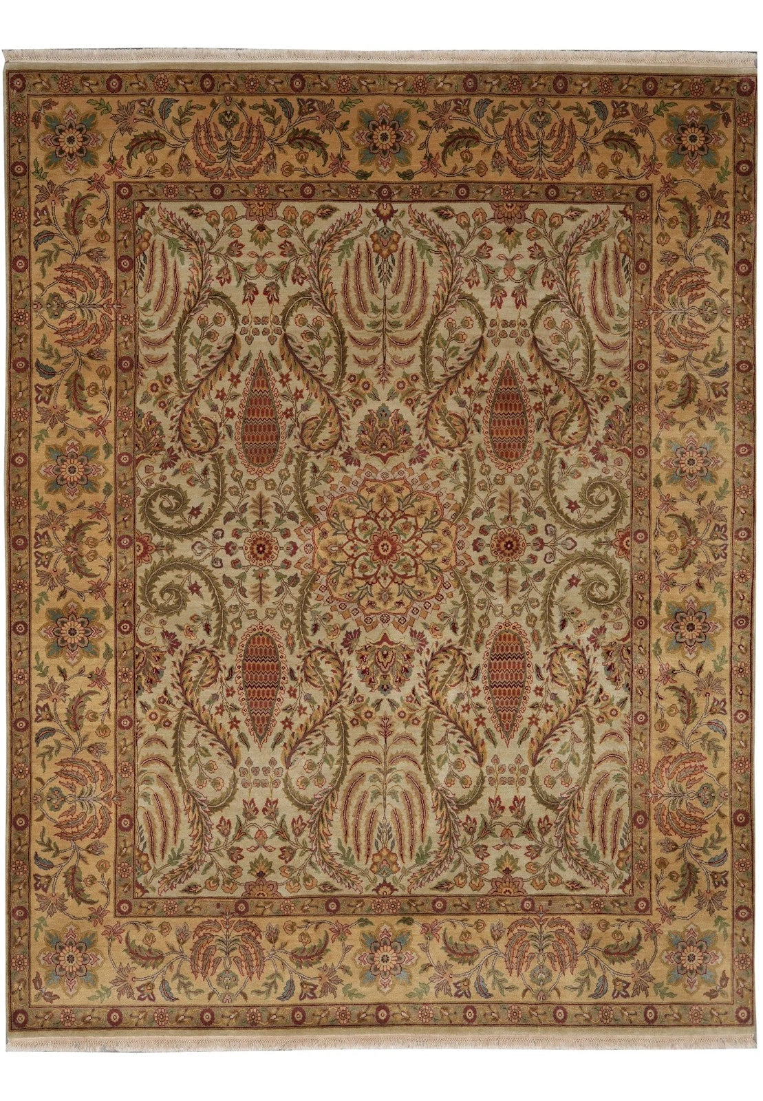 Ivory and Gold Antique Floral Oushak Vintage Traditional 8x10 Hand Knotted Wool Area Rug