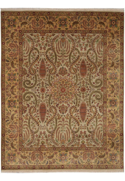 Ivory and Gold Antique Floral Oushak Vintage Traditional 8x10 Hand Knotted Wool Area Rug