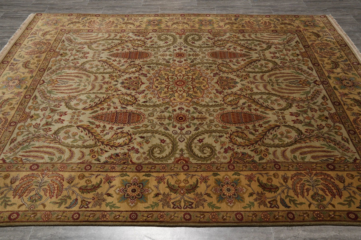 Ivory and Gold Antique Floral Oushak Vintage Traditional 8x10 Hand Knotted Wool Area Rug