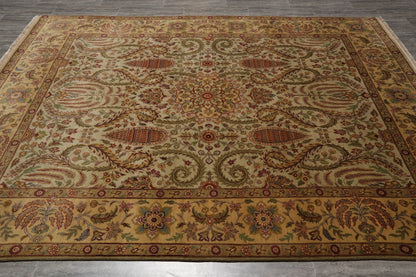 Ivory and Gold Antique Floral Oushak Vintage Traditional 8x10 Hand Knotted Wool Area Rug