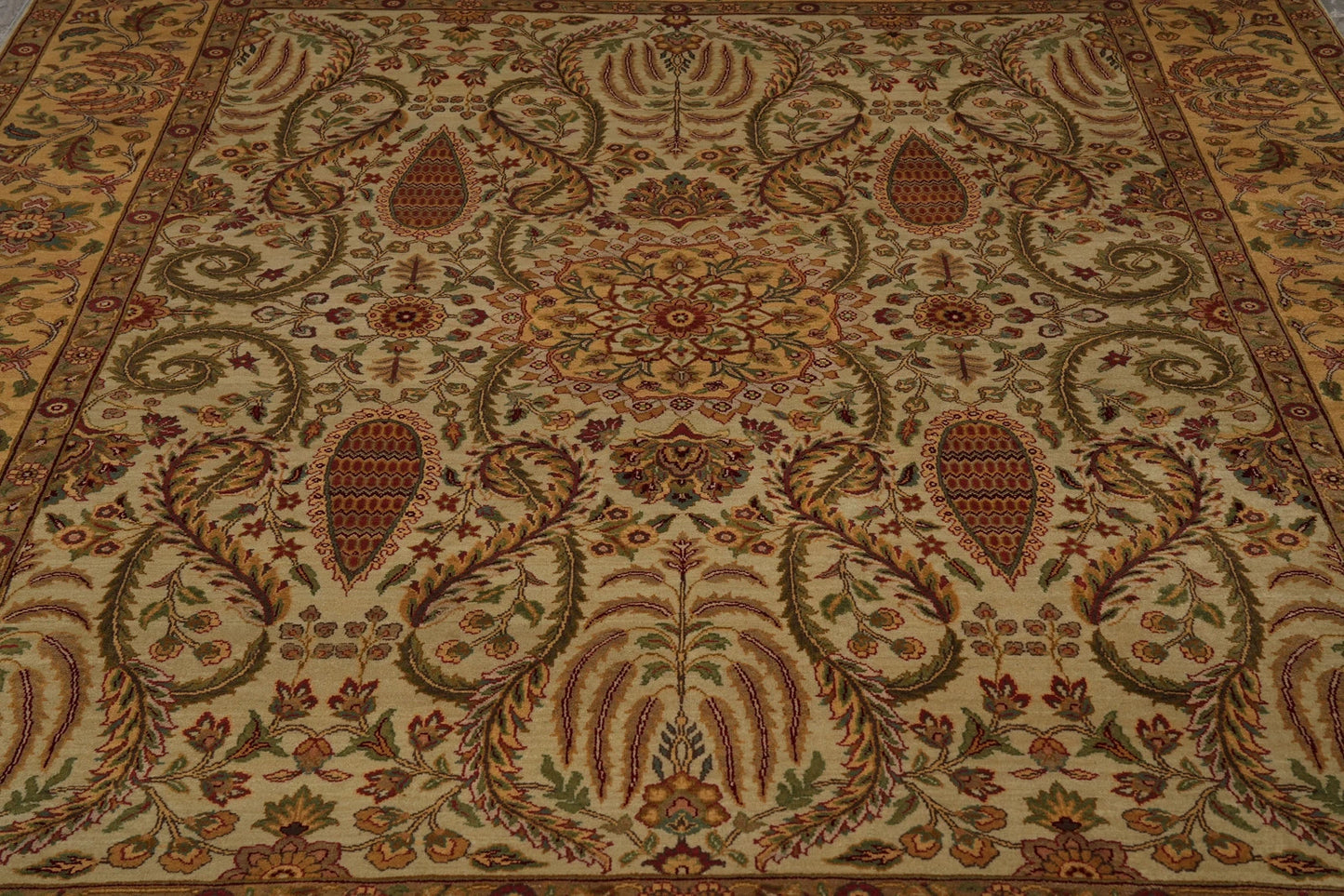 Ivory and Gold Antique Floral Oushak Vintage Traditional 8x10 Hand Knotted Wool Area Rug