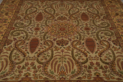 Ivory and Gold Antique Floral Oushak Vintage Traditional 8x10 Hand Knotted Wool Area Rug