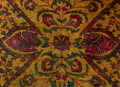 Antique Oushak Jewel-Toned Saffron Gold and Crimson Floral Hand Knotted 8x10 Wool Area Rug