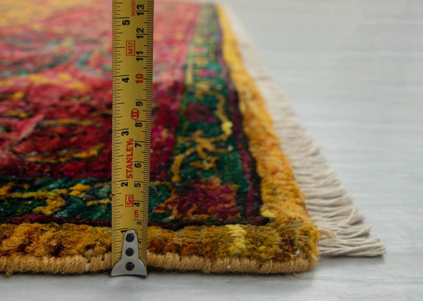 Antique Oushak Jewel-Toned Saffron Gold and Crimson Floral Hand Knotted 8x10 Wool Area Rug