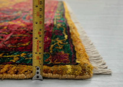 Antique Oushak Jewel-Toned Saffron Gold and Crimson Floral Hand Knotted 8x10 Wool Area Rug