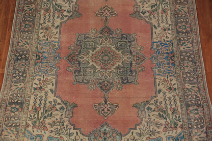 Medallion Floral Heriz Terracotta and Ivory Antique 8x10 Hand Knotted Wool Area Rug